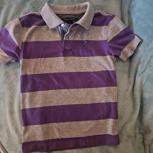 Kids Striped Polo Shirt - Purple and Gray